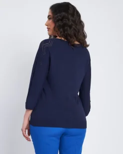 Cardigan scollo a V con bottoni e maniche a trafori BLU