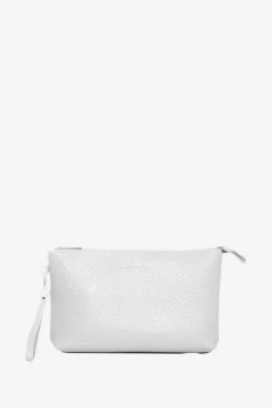 Clutch in ecopelle a grana con logo sul davanti e cinturino da polso A