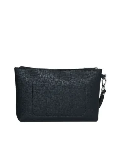 Clutch in ecopelle a grana con logo sul davanti e cinturino da polso N