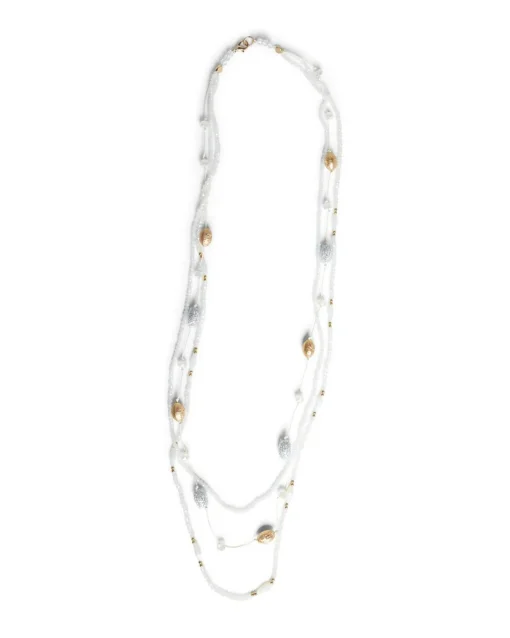 Collana multifilo con ovali in strass e metallo BIANCO