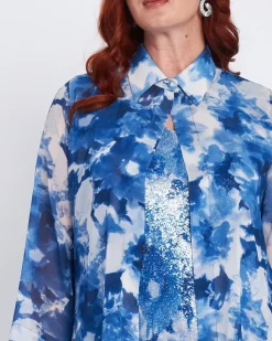 Completo coordinato camicia e top stampati BLU CHINA