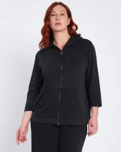 Felpa con cappuccio e tasche in modal con strass NERO