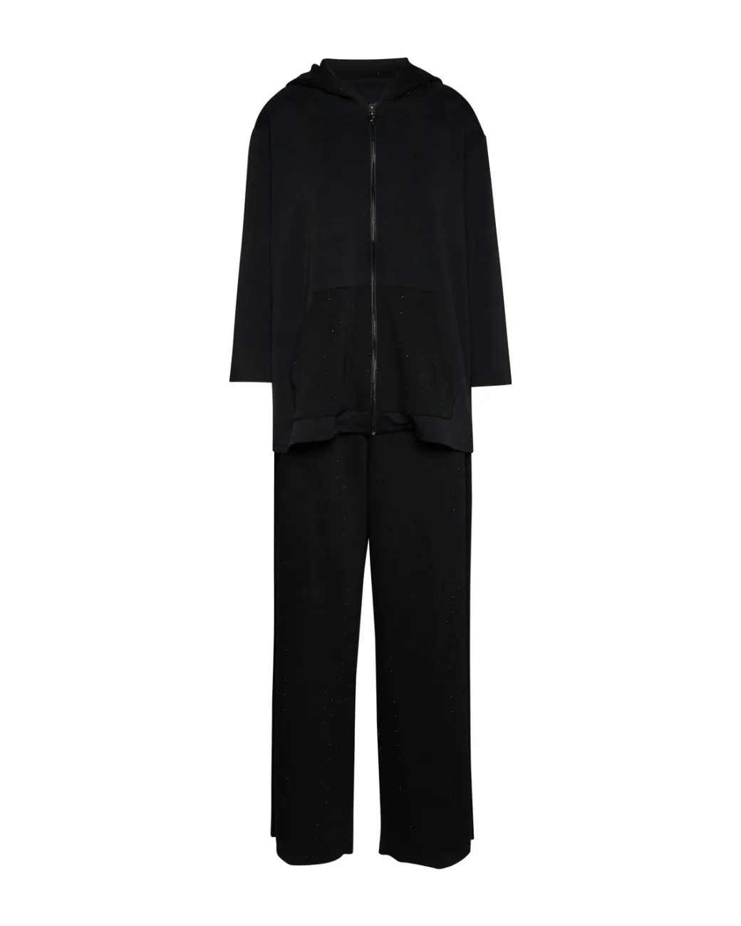 Felpa con cappuccio e tasche in modal con strass NERO