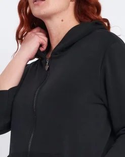 Felpa con cappuccio e tasche in modal con strass NERO