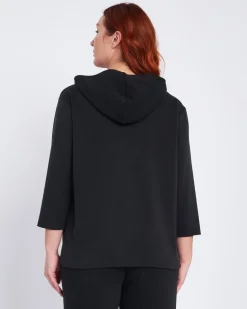 Felpa con cappuccio e tasche in modal con strass NERO