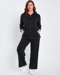 Felpa con cappuccio e tasche in modal con strass NERO