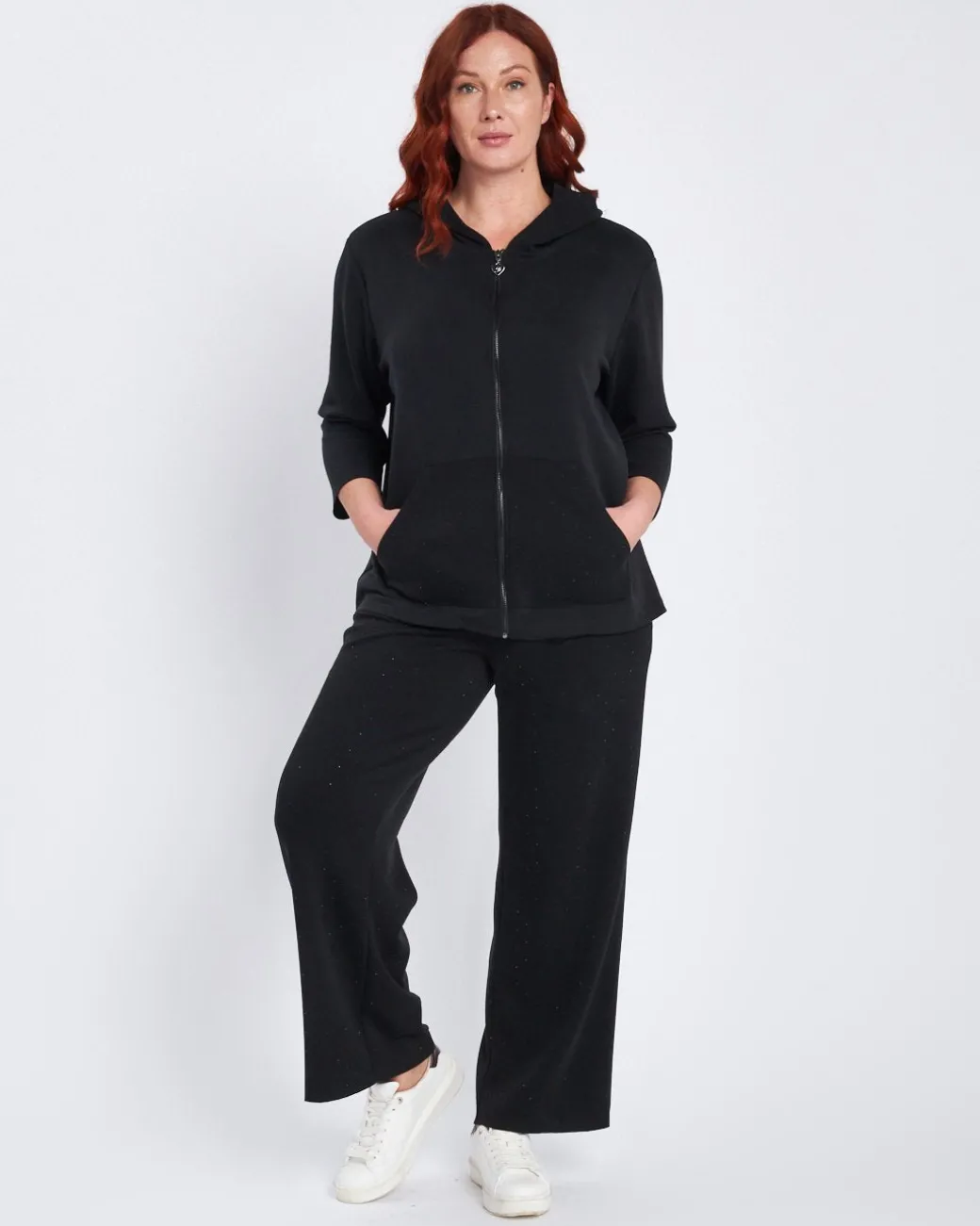 Felpa con cappuccio e tasche in modal con strass NERO