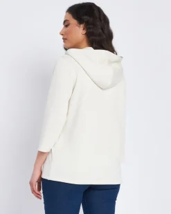 Felpa in modal con strass con cappuccio e tasche PANNA