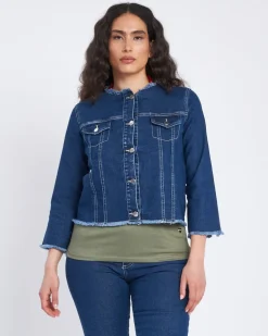 Giacca di jeans con girocollo sfrangiato DENIM