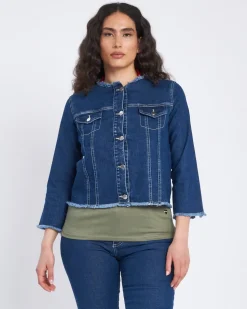 Giacca di jeans con girocollo sfrangiato DENIM