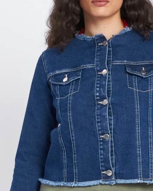 Giacca di jeans con girocollo sfrangiato DENIM