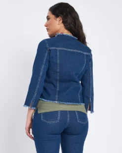 Giacca di jeans con girocollo sfrangiato DENIM