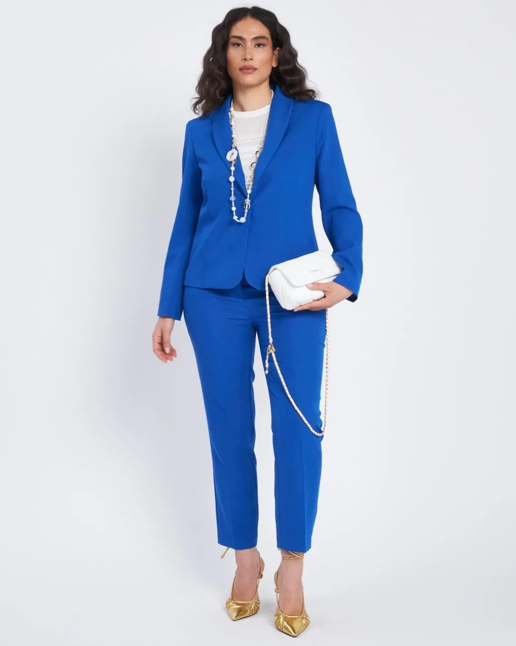 Giacca monopetto con fianchetti e collo sciallato ROYAL BLUE