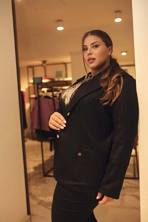 Giacca monopetto in tessuto gessato lurex NERO-ORO