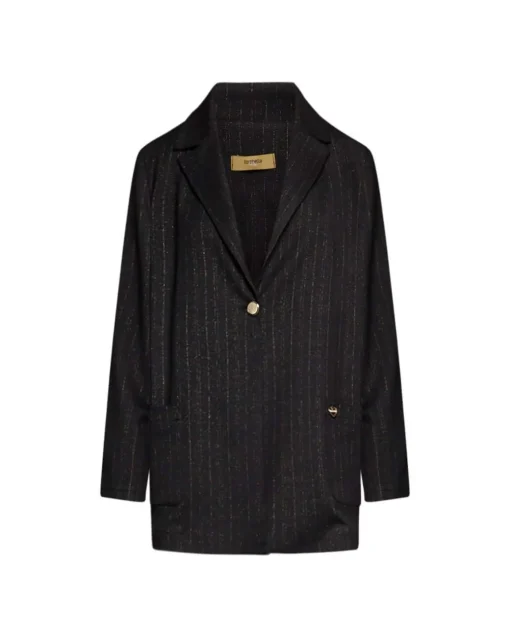 Giacca monopetto in tessuto gessato lurex NERO-ORO