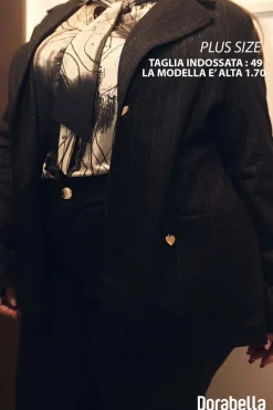 Giacca monopetto in tessuto gessato lurex NERO-ORO