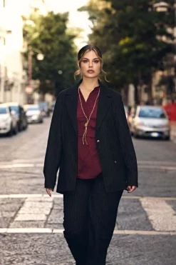 Giacca monopetto in tessuto gessato lurex NERO-ORO