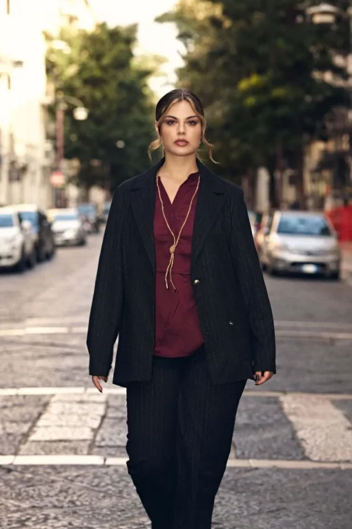 Giacca monopetto in tessuto gessato lurex NERO-ORO