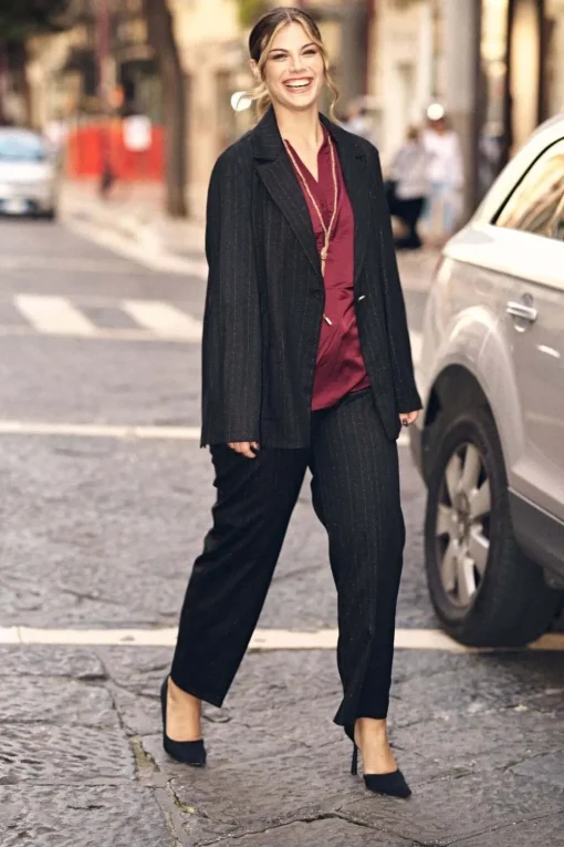Giacca monopetto in tessuto gessato lurex NERO-ORO