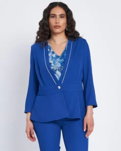 Giacca senza collo con baschina e piping BLU CHINA