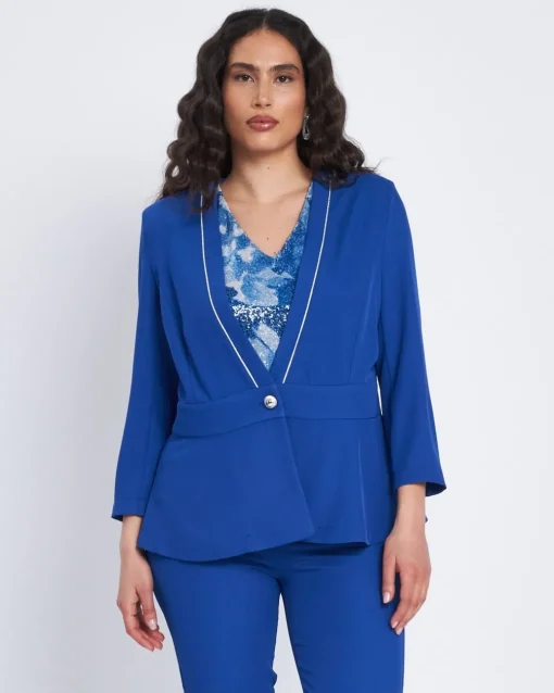 Giacca senza collo con baschina e piping BLU CHINA