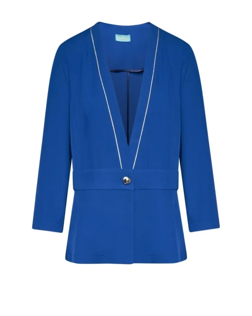 Giacca senza collo con baschina e piping BLU CHINA