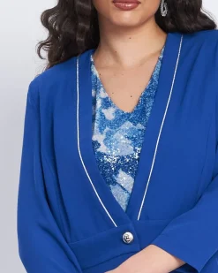 Giacca senza collo con baschina e piping BLU CHINA