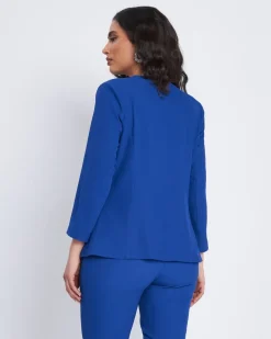 Giacca senza collo con baschina e piping BLU CHINA