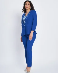 Giacca senza collo con baschina e piping BLU CHINA