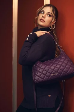 Hobo bag in ecopelle trapuntata PRUGNA