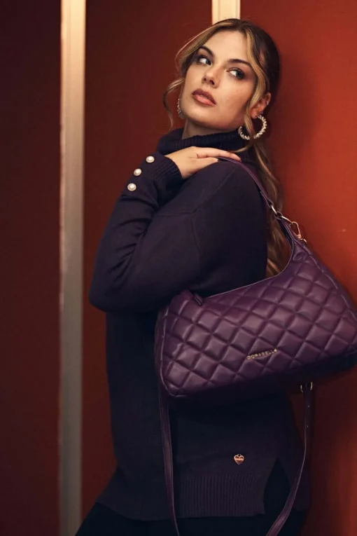 Hobo bag in ecopelle trapuntata PRUGNA