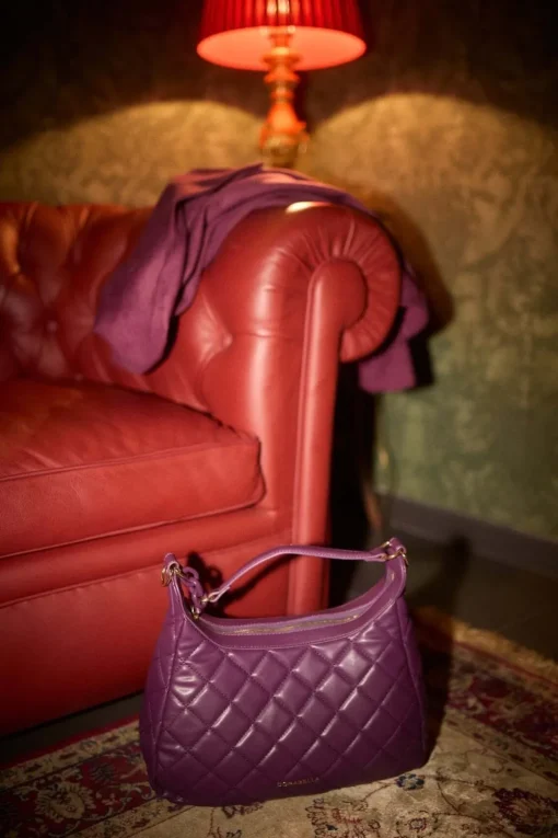 Hobo bag in ecopelle trapuntata PRUGNA