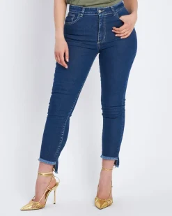 Jeans slim con orlo asimmetrico sfrangiato DENIM