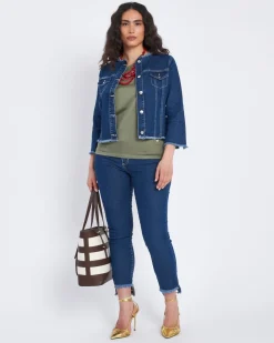 Jeans slim con orlo asimmetrico sfrangiato DENIM