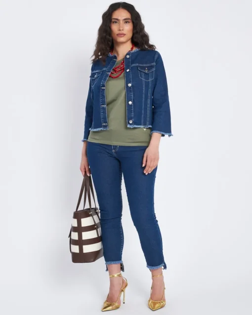 Jeans slim con orlo asimmetrico sfrangiato DENIM