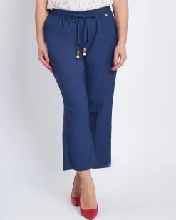 Jogger a palazzo in chambray con lacci BLU