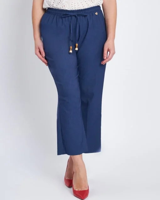 Jogger a palazzo in chambray con lacci BLU
