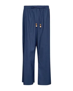 Jogger a palazzo in chambray con lacci BLU