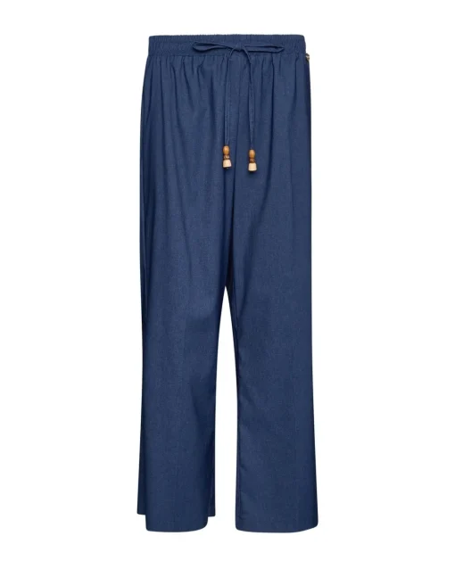 Jogger a palazzo in chambray con lacci BLU
