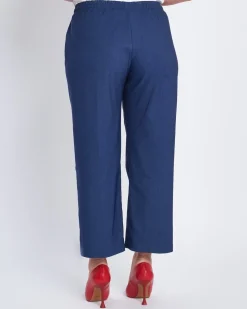 Jogger a palazzo in chambray con lacci BLU