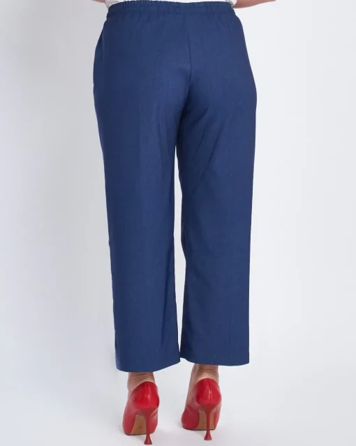 Jogger a palazzo in chambray con lacci BLU