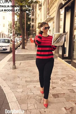 Maglia a girocollo a righe micro e macro NERO