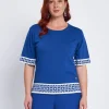 Maglia a mezze maniche con greca e strass BIANCO