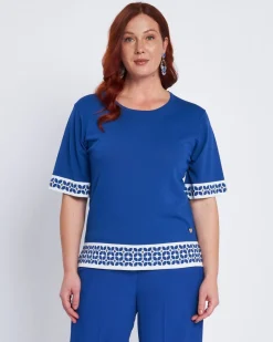 Maglia a mezze maniche con greca e strass BIANCO