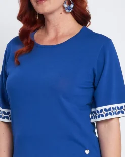 Maglia a mezze maniche con greca e strass BIANCO