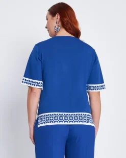 Maglia a mezze maniche con greca e strass BIANCO