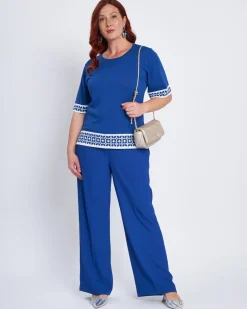 Maglia a mezze maniche con greca e strass BIANCO