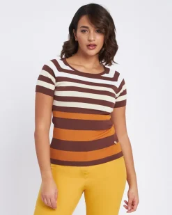 Maglia a righe con mezze maniche raglan CACAO