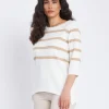 Maglia a righe in misto lurex con bottoni BIANCO