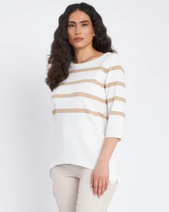 Maglia a righe in misto lurex con bottoni BIANCO